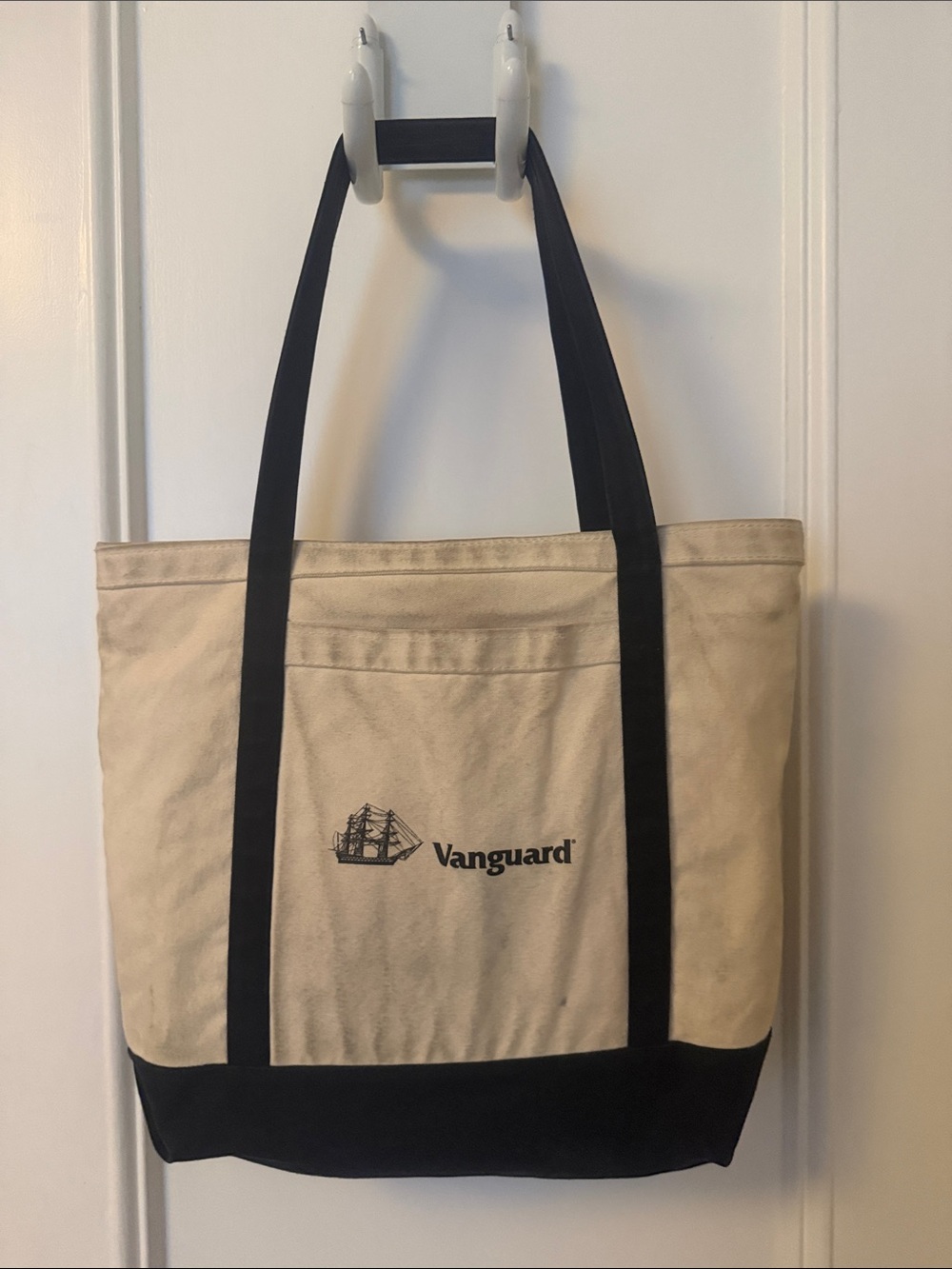 Vanguard Beige and Black Canvas computer travel zipped Tote